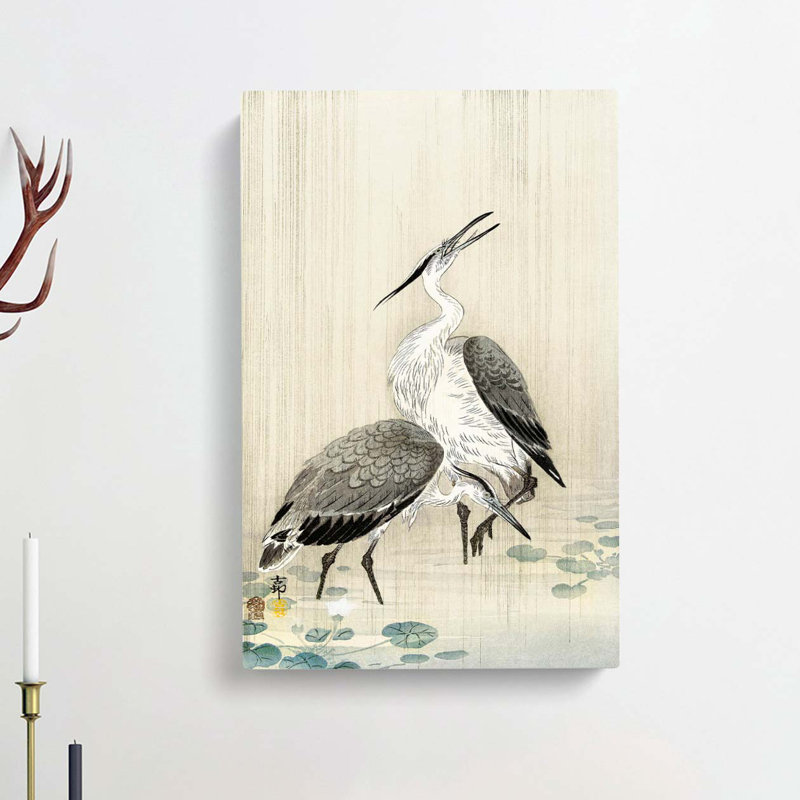 Two Herons In The Rain by Ohara Koson - Wrapped Canvas Painting, 76cm H x 50cm W x 3cm D