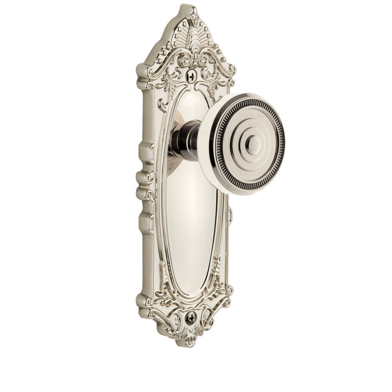 Grand mannequin grande plaque victorienne avec bouton de porte Grand, Nickel poli