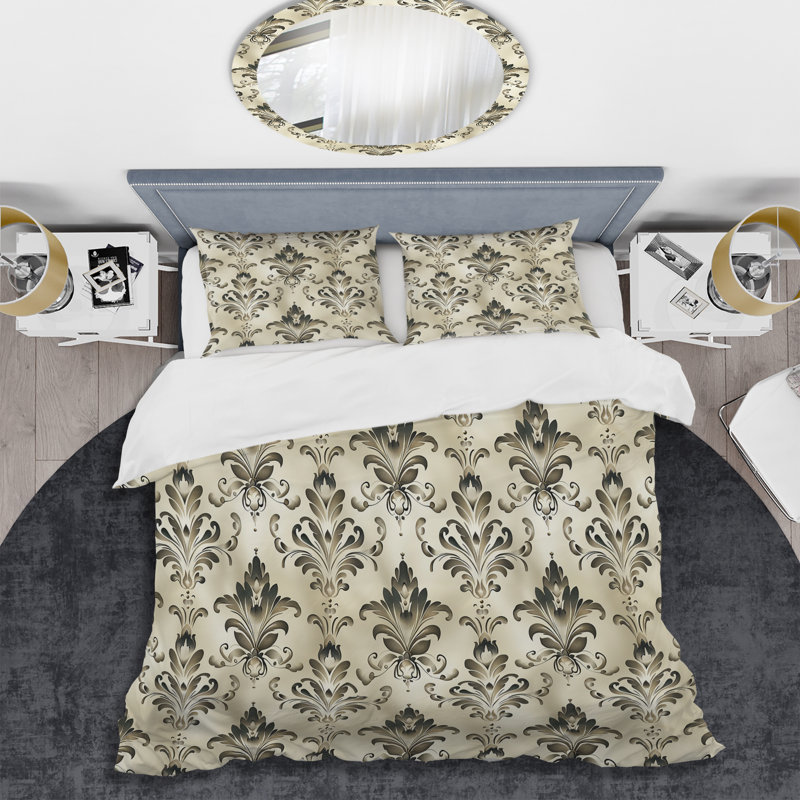 Ensemble de housse de couette brun beige damassé Glam Patten III - Glam, Housse de couette très grand + 2 taies décorativ