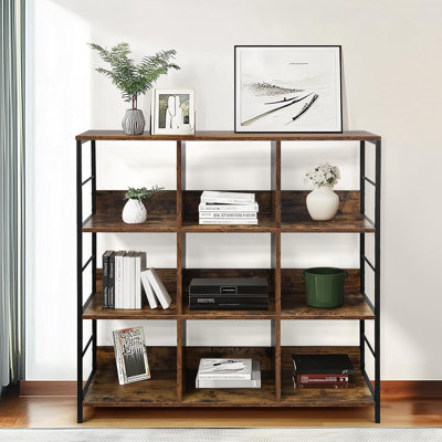 Spere 40.6"H Cube Bookcase, Display Bookshelf with Wood Panel & Steel Frame