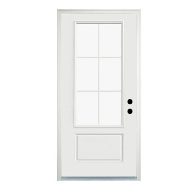 Porte extérieure en fibre de verre avec moulure de brique et de vinyle, porte d'entrée démontable, verre à faible émissivité à 6 verres apprêtés (un ensemble: dalle de porte 1; un autre ensemble: cadre de porte 1)