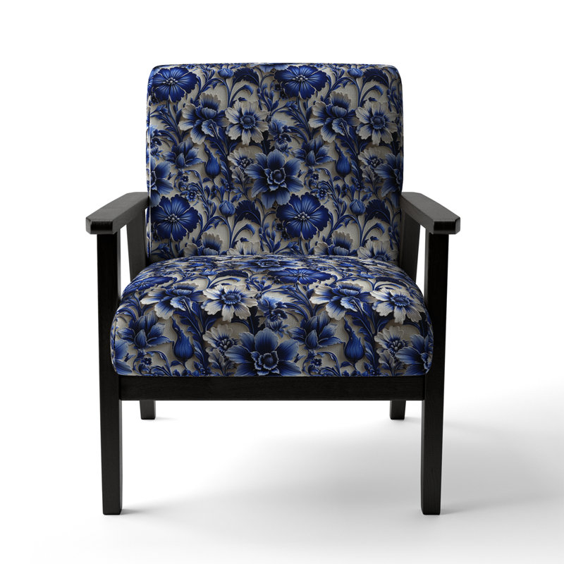 Chaise d'appoint florale Cobalt, Motif victorien néo-gothique bleu cobalt I