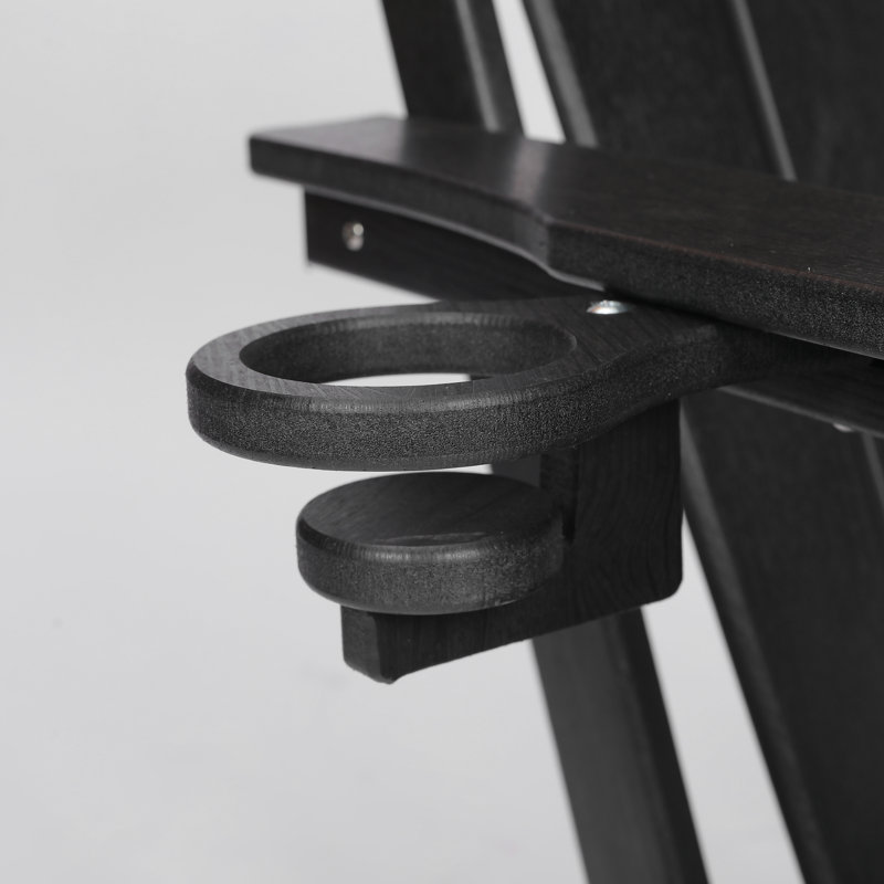 Chaise pliante en PEHD Adirondack avec porte-gobelet double - Chaise en composite de bois texturé résistant aux intempéries, noir