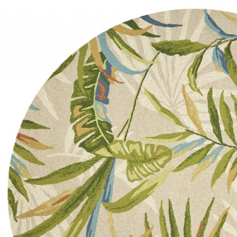 Bigley Sand Botanical Leaves Hand Tufted Area Rug, Round 7'
