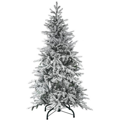 Arbre de Noël artificiel enneigé 6 pieds en PE et PVC avec 1582 branches, 300 lumières DEL bicolores avec 9 modes d'éclairage, base de 43 pouces de diamètre et support en métal robuste pour une décoration intérieure de Noël