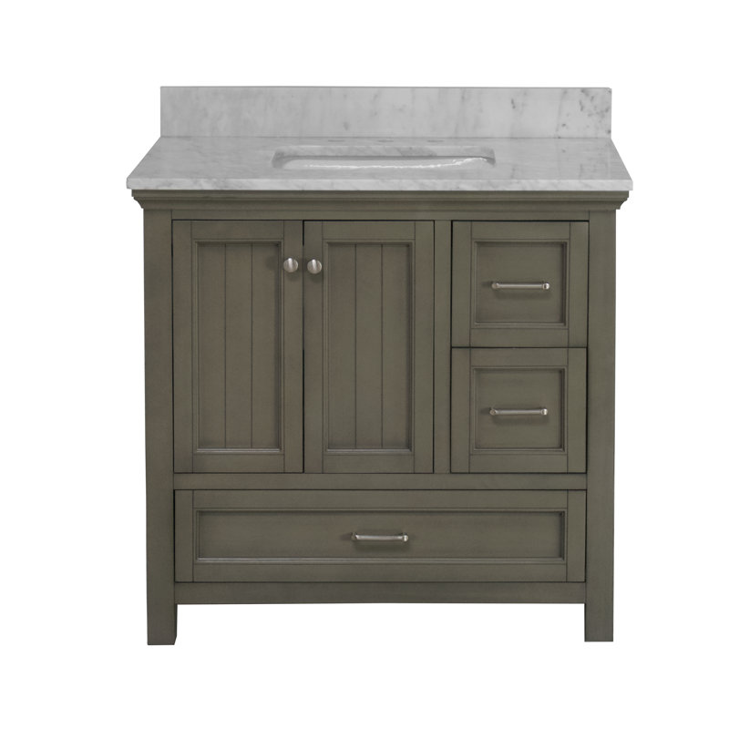 Maven 36" Single Bathroom Vanity Set with Weathered Gray Cabinet and Carrara Marble Countertop, Weathered Gray