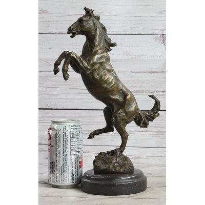 Dorrianne Signed Barye Excited Rearing Horse Bronze Marble Sculpture Racing Marble Figure