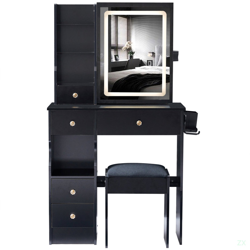 Petit meuble-lavabo 29,2 po avec tabouret de bureau et tabouret, Noir