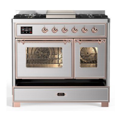 Majestic III Series 40 Inch Dual Fuel Range with 6 Sealed Burners, Griddle, in Stainless Steel (Natural Gas, Copper Trim)