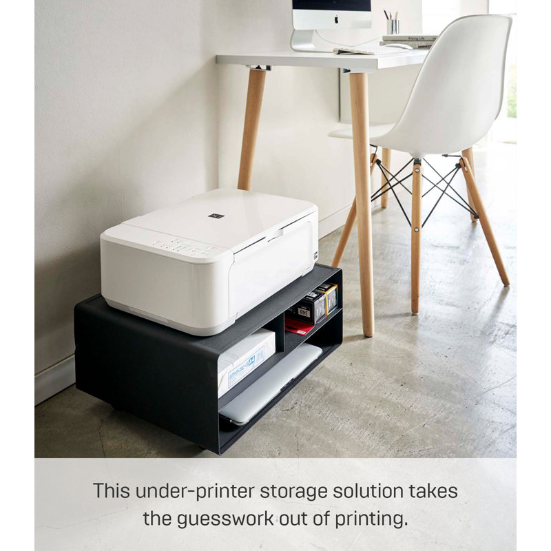 Yamazaki Tower Sleek Black Steel Desktop Printer Stand with Wheels