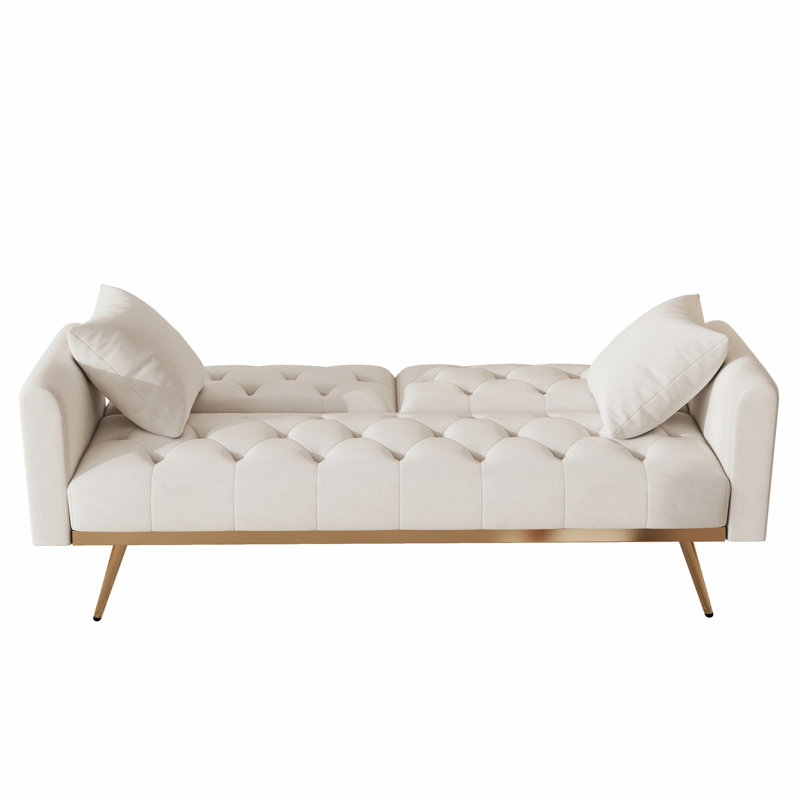 Reeyan 68.3" Upholstered Velvet Sleeper Sofa, Beige Velvet