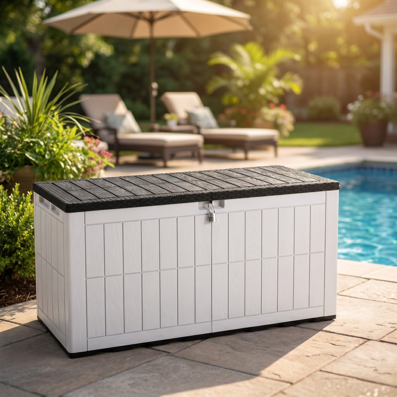 Outdoor 134 Gal  Large Deck Box with Lock, White, 130