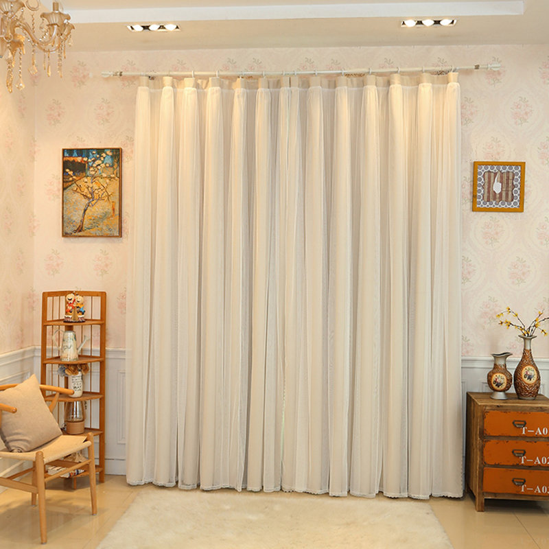 2pc Double-layer Fabric Integrated Blackout Curtains For Bedroom And Living Room