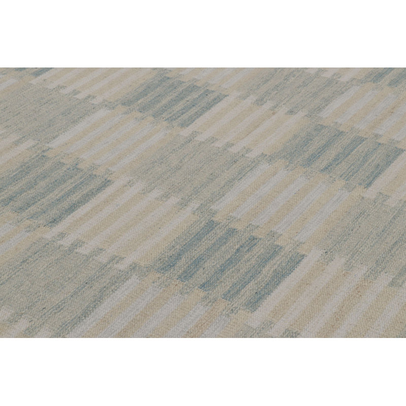 Scandinavian Wool Geometric Area Rug in White, Blue