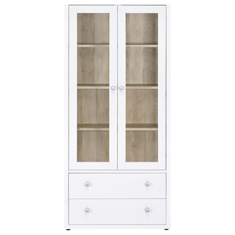 Armoire haute à porte vitrée Hewita, Blanc / argenté