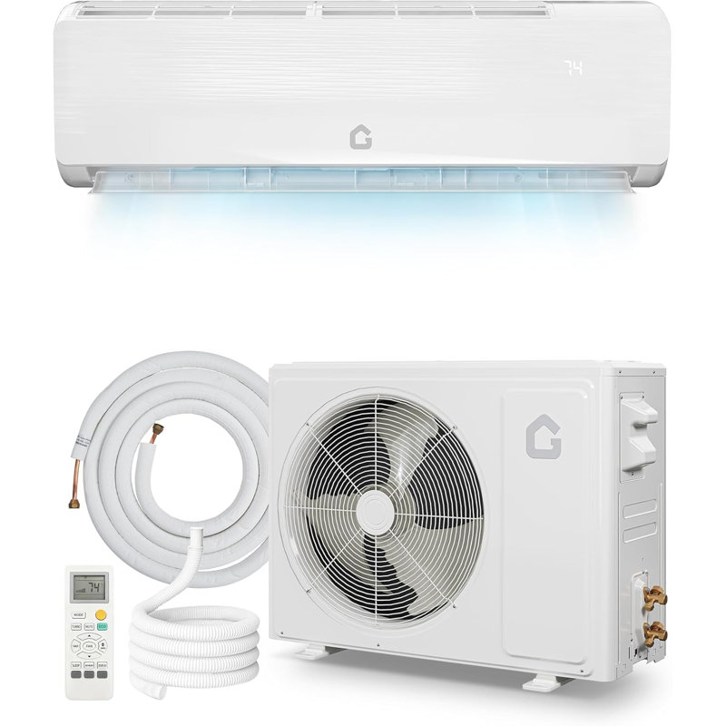 Mini onduleur à climatiseur à deux blocs de 18 000 BTU 19 SEER2, système sans conduit 230 V, refroidit et chauffe 1250 pieds carrés, série R32 avec trousses d'installation, blanc