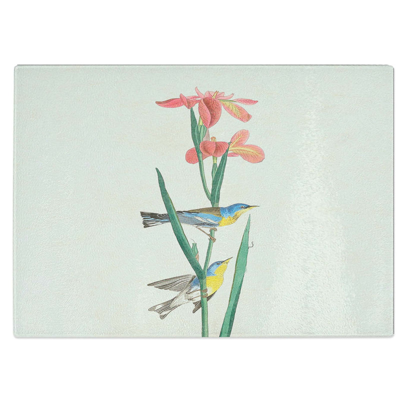 Tempered Glass Warbler Birds Chopping Board, 39 cm W x 28.5 cm L
