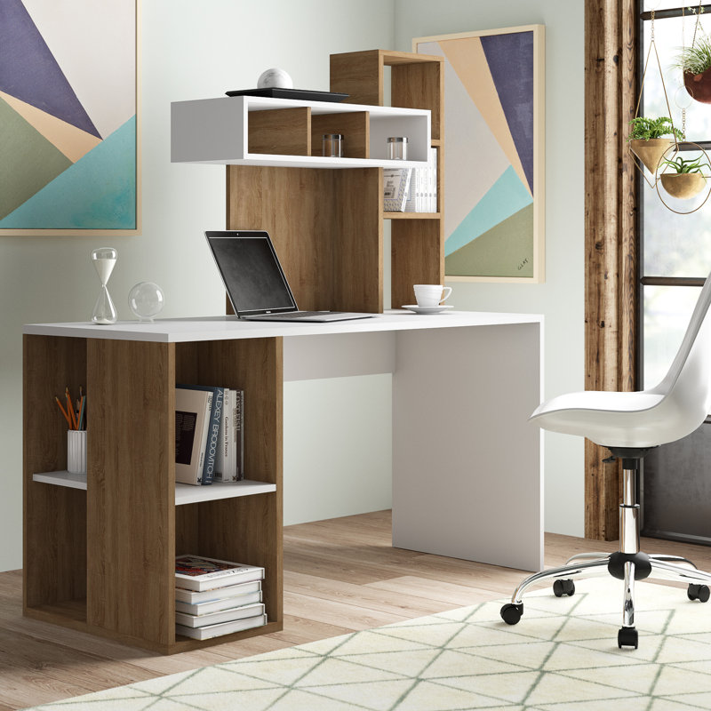140cm W Rectangle Writing Desk, White/Walnut