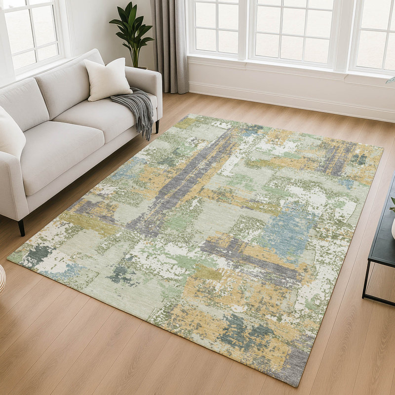 Premium Machine Washable Mayfield AMF2212 abstract Rug, Aloe, 10' x 14'