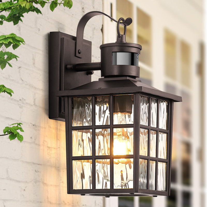 Black Outdoor Wall Lantern With Motion Sensor, Dusk To Dawn Outdoor Porch Light Anti-Rust 100% Aluminum , Black
