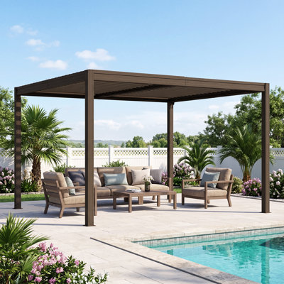Domi Patio Outdoor Metal Louvered Pergola with Adjustable Roof and Drainage System