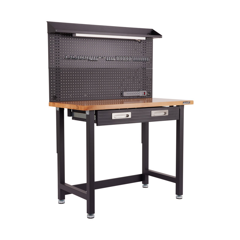 Seville Classics UltraHD 48'' W Wood Top Workbench, Black/Natural Wood