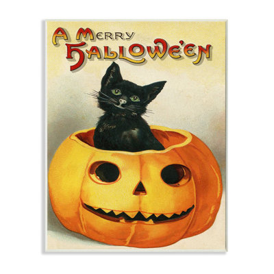 «A Merry Halloween Black Cat Pumpkin Seasonal Holiday Design» par Daphne Polselli, reproduction d'art graphique