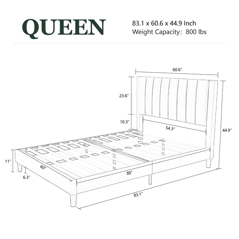 Lit plateforme tapissier Ozella - Aucun sommier requis, assemblage facile, Grand lit, Blanc