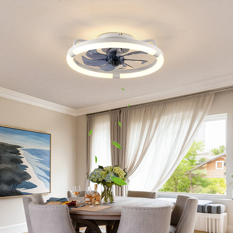 Ventilateur de plafond moderne à DEL avec lumière et télécommande, fandelier à anneaux à intensité variable, ventilateur de plafond encastré à profil bas, ventilateur de plafond minimaliste blanc pour la cuisine du salon de la chambre à coucher