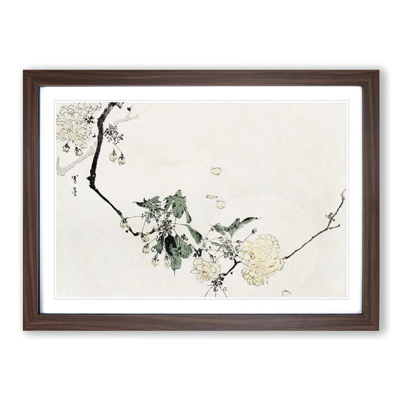 Cherry Blossom by Watanabe Seitei - Picture Frame Art Print, Walnut Framed, 27cm H x 36cm W x 2cm D