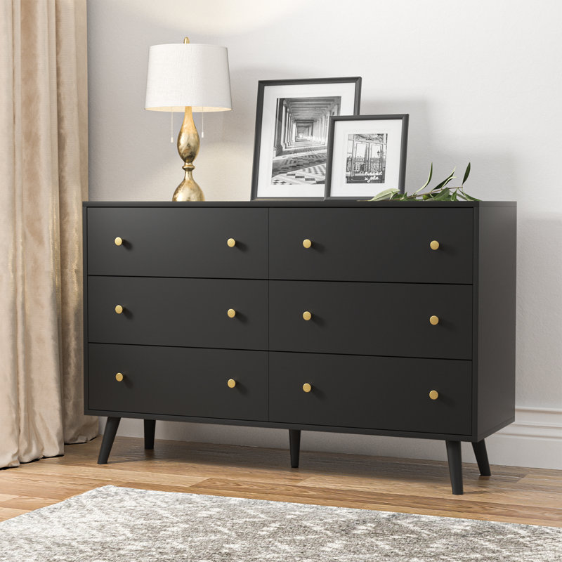 Commode 6 tiroirs Burt, Noir
