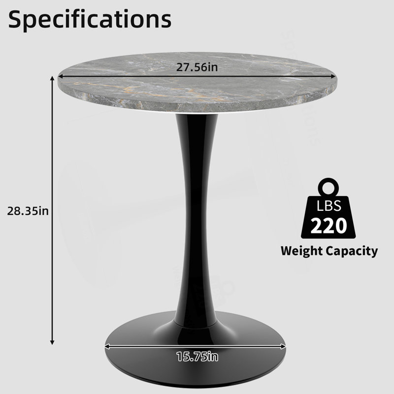 Table d'appoint ronde avec base piédestal, Gris foncé, Noir