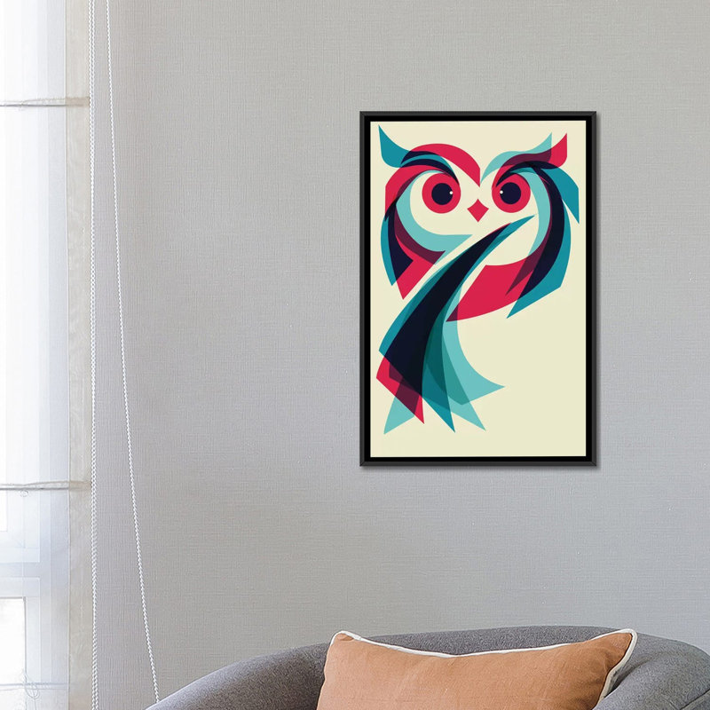 « hibou », impression sur toile tendue, H 26 po x l 18 po x P 1,5 po, Toile avec cadre noir, Pas de tapis