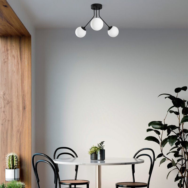 Elegant Black Chandelier Light Fixture, 22 in Diameter, Metal Body with Glass Cap | Non-Adjustable Height 15.7 in | 3 x E14 Socket, Max 40W (Bulb Not Included) | Perfect for Living Room, Dining Room & Entryways