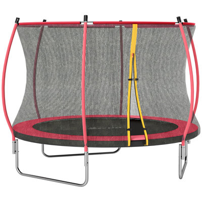 10ft Trampoline Outdoor, Recreational Trampoline with Net Enclosure, Curved Poles and Safety Spring Cover for Kid Adults, ASTM Approved, Red
