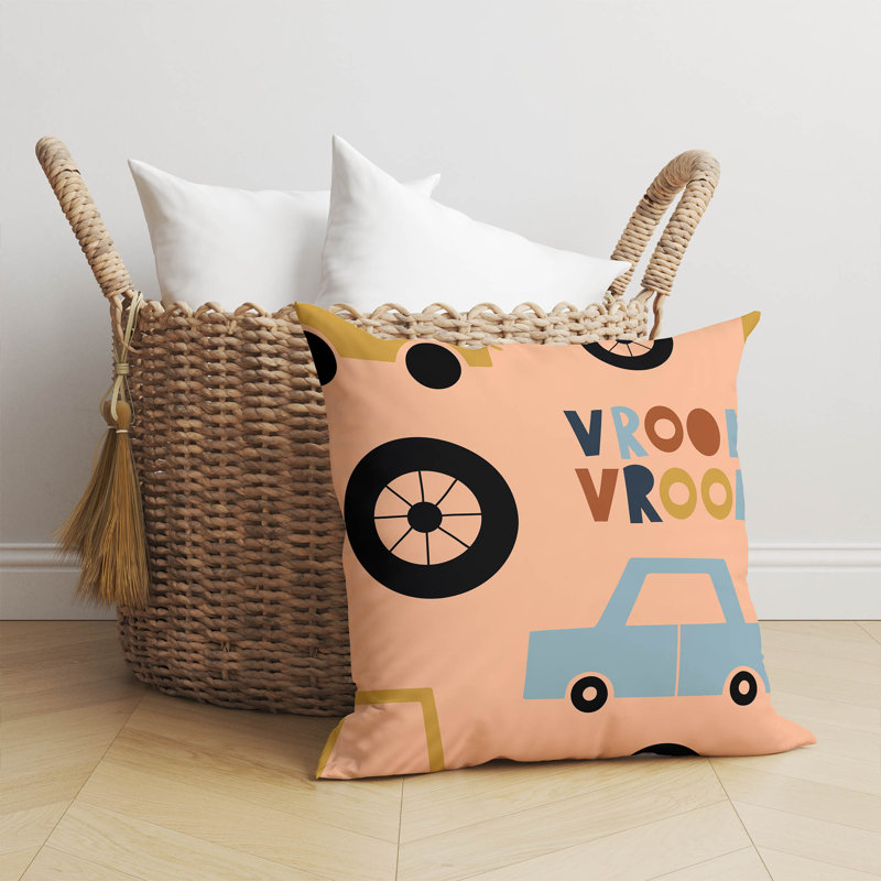 Coussin Vroom, H 20 po x l 20 po, Pêche / orange / or / orange