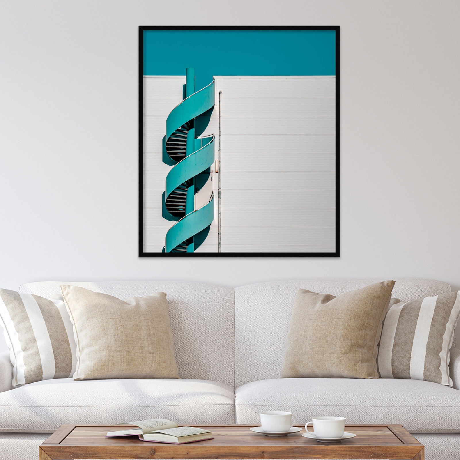 Spiral Staircase Teal Photo Print, Black, 41" H x 36" W x 1" D