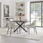 Aminata Veneer & Metal Round Dining Table With Ophelia Fabric Chairs - Modern Statement Design