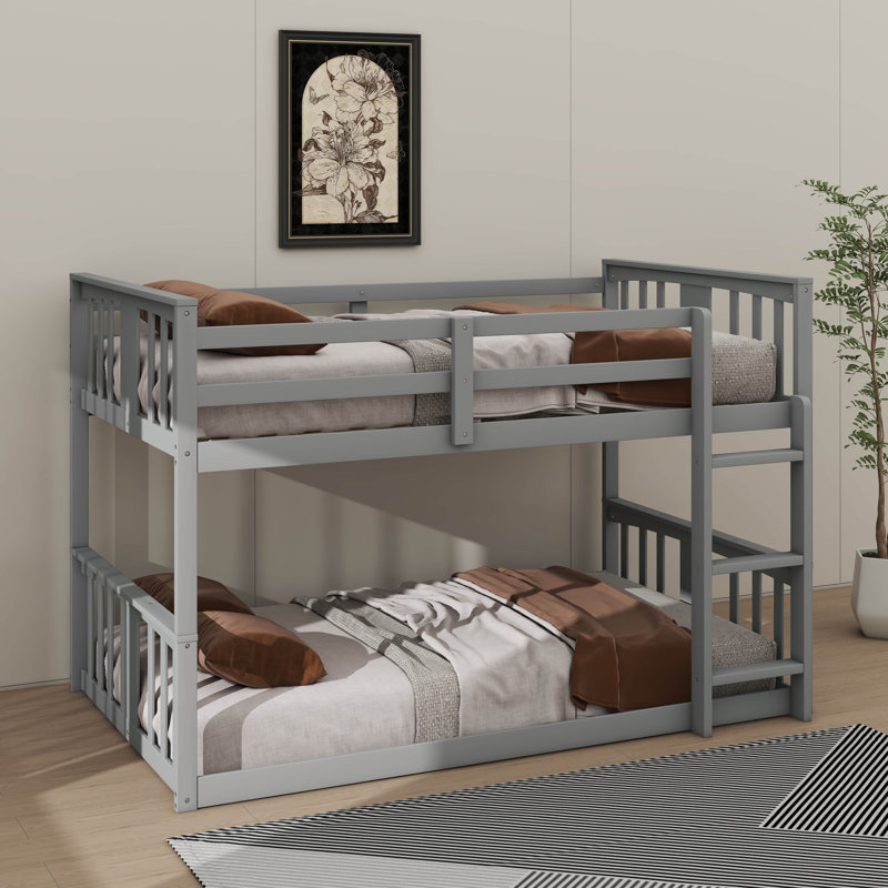 Twin-Over-Twin Bunk Bed Showcasing A Strong Ladder Structure, Gray