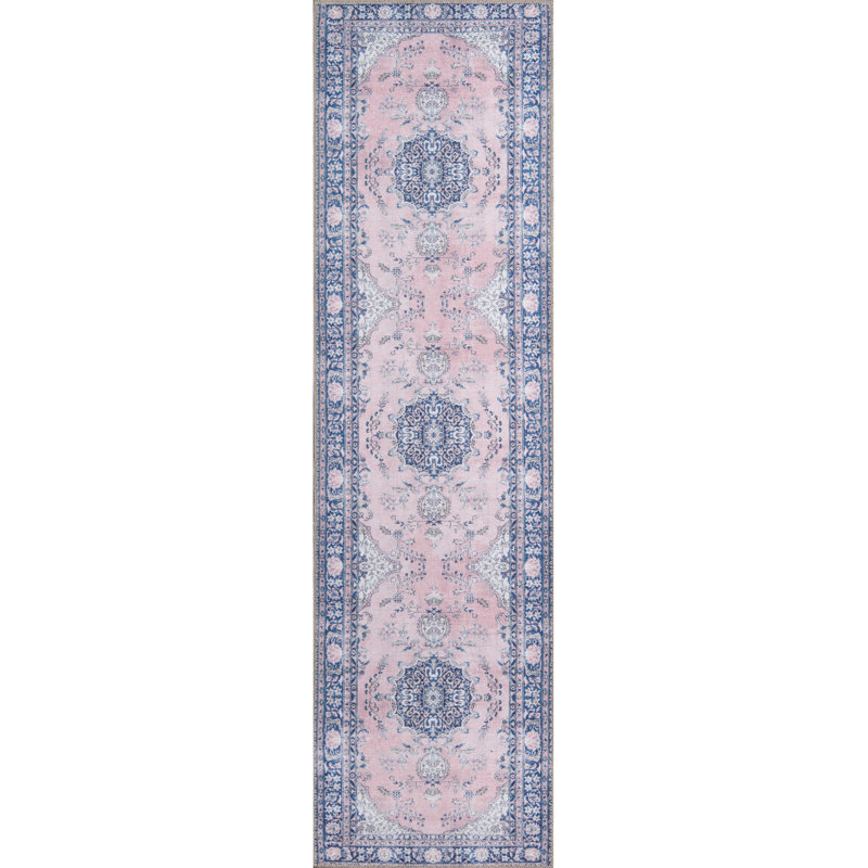 Tapis rose / bleu Neptune, Tapis de couloir 2 pi 3 po x 7 pi 6 po