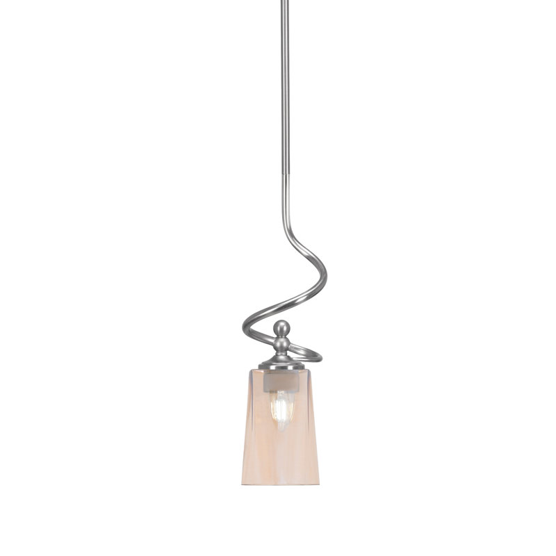Suspension Sadea Stem Mini présentée en finition nickel brossé avec verre ambré dégradé de 11,4 cm de largeur x 16,5 cm de hauteur