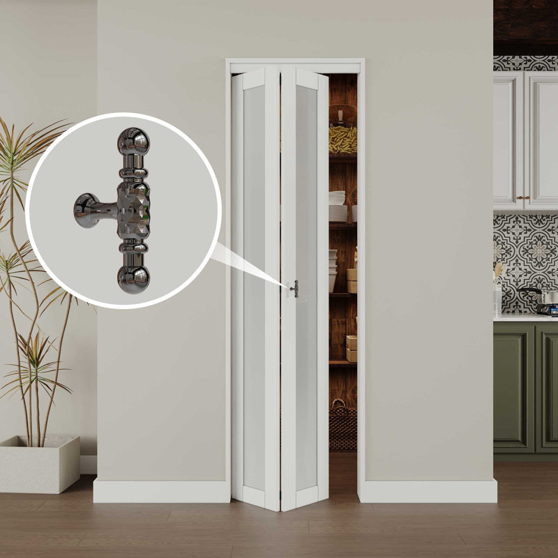 24 in. x 80 in. White Frosted Glass Solid Core MDF Bifold Door