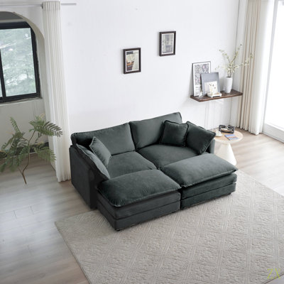 Canapé modulaire rembourré 4 pièces, 1 canapé 2 places 2 pièces et 2 repose-pieds, causeuse 2 places avec repose-pieds en chenille