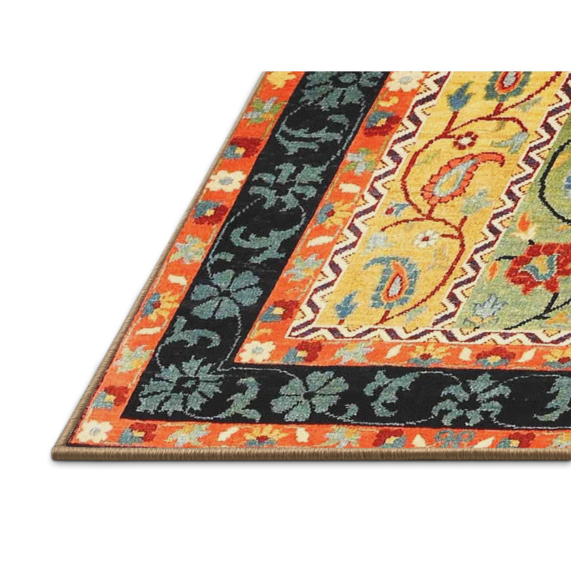 Tapis contemporain orange / vert / jaune, Rectangle 4 pi x 6 pi