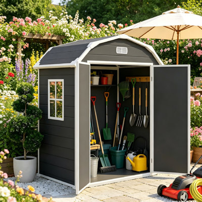 Resin Shed with Floor 6x4 FT, Top Larger Storage Space, Outdoor Storage Shed with Lockable Door, Outside Shed Perfect to Store Patio Furniture, GardenTools Bike Accessories, for Gardens, Backyards.