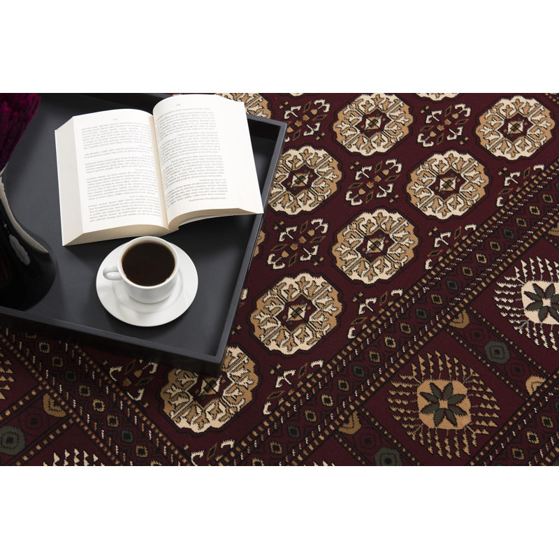 Tapis rouge à motif géométrique éclectique Abrille, parfait pour les endroits très passants, Tapis de couloir : 3 pi x 10 pi