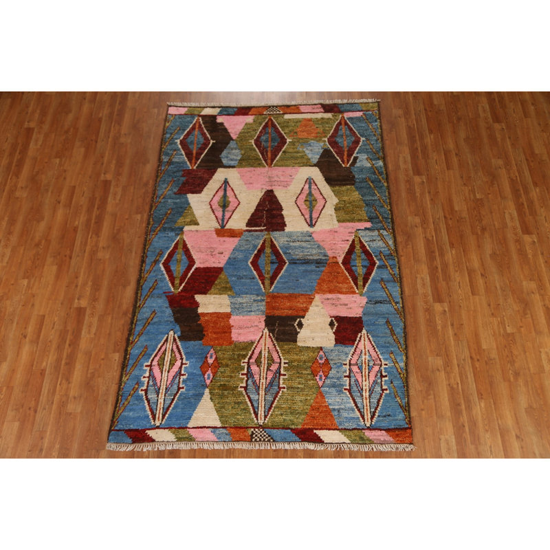Tapis unique en laine bleu marine 5 pi 6 po x 8 pi 4 po New Age