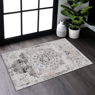 Cream/Beige Medallion 2X3 Area Rug By Loom & , Non-Shedding, Stain , For A Beautiful And Functional Living Room, Bedroom, Dining Home Office Rug, Add Elegance To