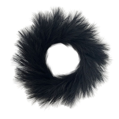 Couronne de fourrure artificielle noire 22,05 po, couronne de porte d'entrée en fausse fourrure, couronne murale pour les fêtes d'hiver