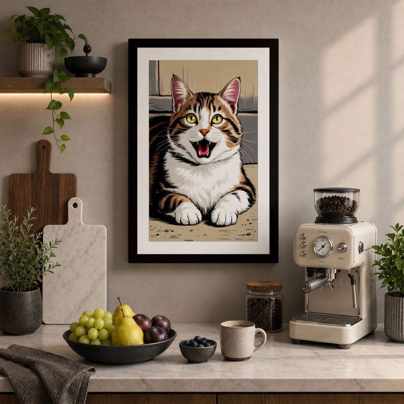 Grinning Tabby Boho - Wrapped Canvas, 36x24 - 91.4 x 61.0 cm, Cream Border
